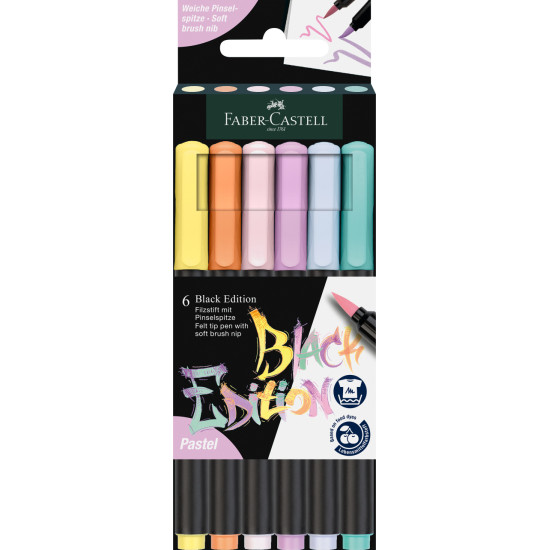 Otas tipa flomāsteri Faber-Castell Black Edition 6 pasteļkrāsas
