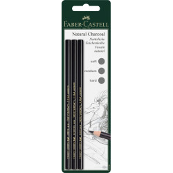 Naturālas ogles zīmuļu komplekts Faber-Castell Pitt 3gab. (mīksts, vidējs, ciets)