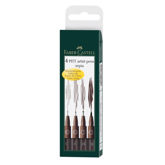 Flomāsteri Faber-Castell Pitt Artist Pen, 4gab. (S,F,M,B), sēpija