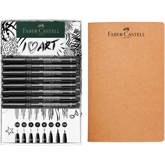 Flomāstertipa pildspalvu komplekts Faber-Castell Pitt Artist Pen + Skiču albums