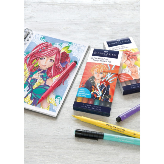 Otas tipa flomāsteri Faber-Castell Pitt Artist Pen 6 krāsas, Manga Kaoiro