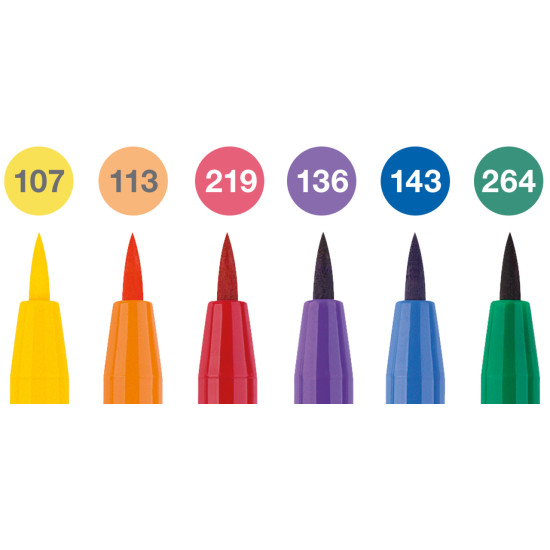 Otas tipa flomāsteri Faber-Castell Pitt Artist Pen 6 krāsas, Color wheel