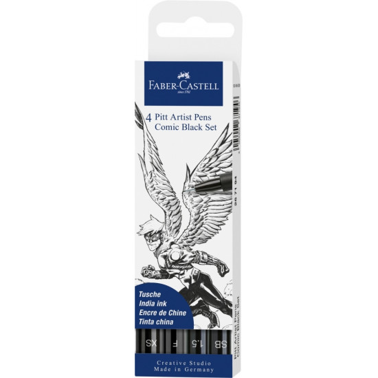 *Flomāsteri Faber-Castell Pitt Artist Pen Comic, 4gab/iep, melni
