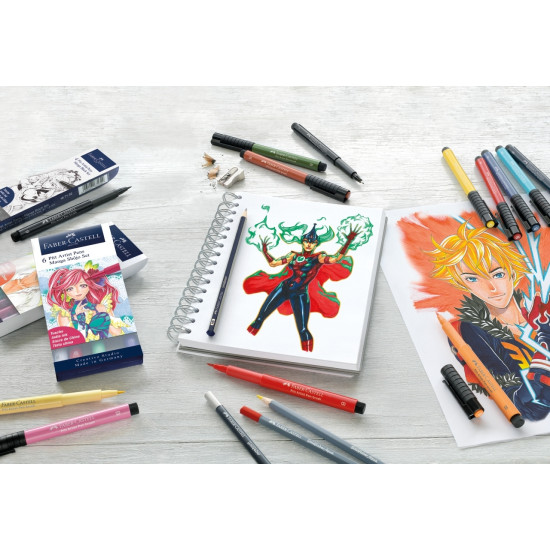 *Otas tipa flomāsteri Faber-Castell Pitt Artist Pen 6 krāsas Comic shading
