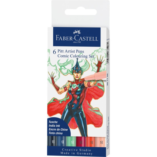 *Otas tipa flomāsteri Faber-Castell Pitt Artist Pen 6 krāsas Comic shading