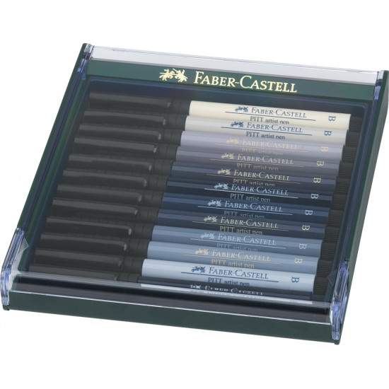 Otas tipa flomāsteri Faber-Castell Pitt Artist Pen 12 kāsas, Grey tones