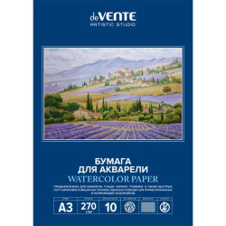 *Akvareļu papīrs deVente A3, 270 g/m², 10 loksnes, smalkgraudains, mapē