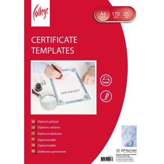 Diplomi College A4, 170g/m², 25 loksnes, Zils marmors