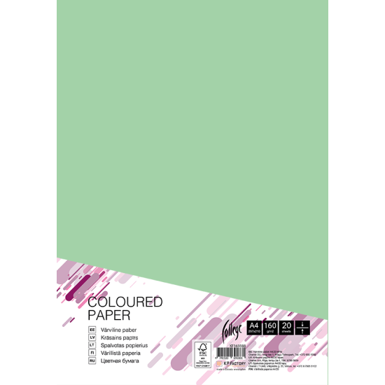 Krāsains kartons College A4, 160g/m², 20 loksnes, Medium green MG28