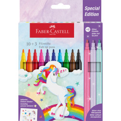 Flomāsteri Faber-Castell Unicorn 10+3 krāsas + uzlīmes