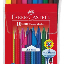 Trīsstūrveida flomāsteri Faber Castell, 10 pamata krāsas