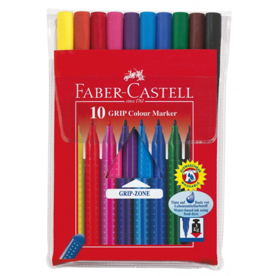 Trīsstūrveida flomāsteri Faber Castell, 10 pamata krāsas