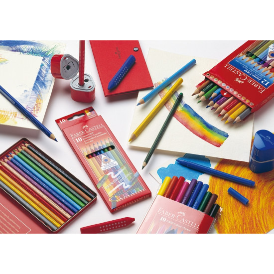 Trīsstūrveida flomāsteri Faber Castell, 10 pamata krāsas