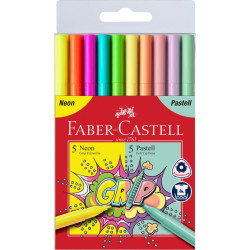 Trīsstūrveida flomāsteri Faber Castel, 5 pasteļu un 5 neona krāsas