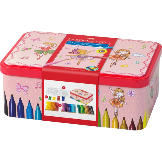 Flomāsteri Faber-Castell Balerina, saspraužamie, metāla kastītē, 33krāsas
