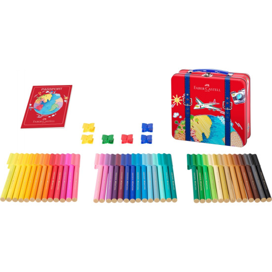 Flomāsteri Faber-Castell, saspraužamie, metāla koferī, 40 krāsas