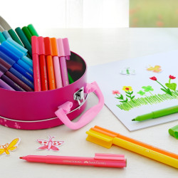Flomāsteri Faber-Castell Rokassoma, saspraužamie, metāla kastītē, 33krāsas