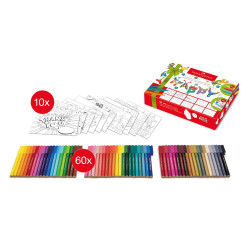 *Komplekts Faber-Castell 10 pastkartes un saspraužamie Flomāsteri, 60 krāsas