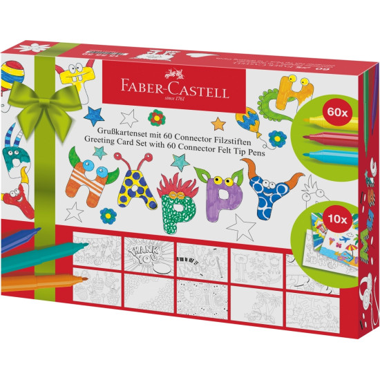 *Komplekts Faber-Castell 10 pastkartes un saspraužamie Flomāsteri, 60 krāsas