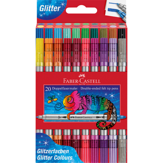 Divpusēji flomāsteri Faber Castell Glitter, 20 krāsas