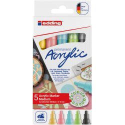 Akrila marķieru komplekts Edding 5100 2-3mm, 5 pasteļkrāsas