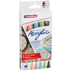 Akrila marķieru komplekts Edding 5100 2-3mm, 5 pasteļkrāsas