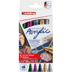 Akrila marķieru komplekts Edding 5100 2-3mm, 5 metāliskas krāsas