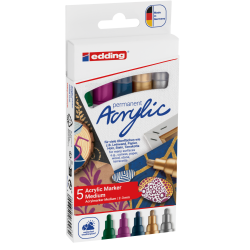Akrila marķieru komplekts Edding 5100 2-3mm, 5 metāliskas krāsas