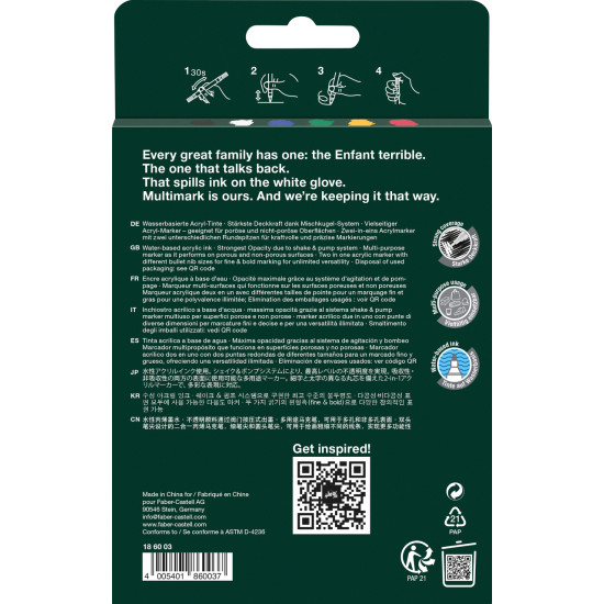 Akrila marķieru komplekts Faber-Castell Multimark, divpusēji, 1-3mm, 6 krāsas