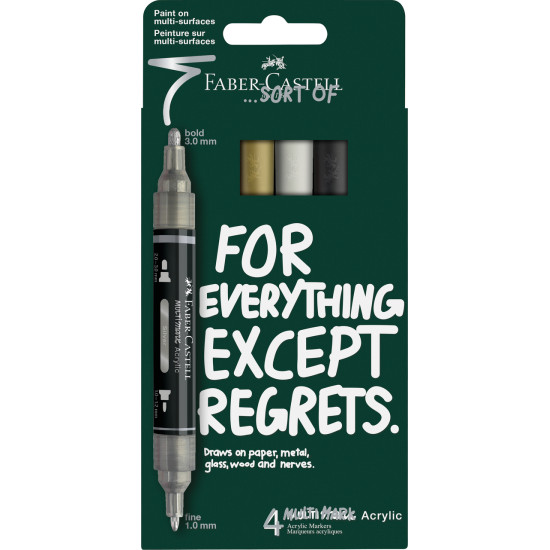 Akrila marķieru komplekts Faber-Castell Multimark, divpusēji, 1-3mm, 4 krāsas