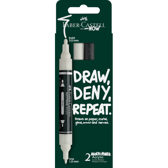 Akrila marķieru komplekts Faber-Castell Multimark Black and White, divpusēji, 1-3mm, 2 krāsas