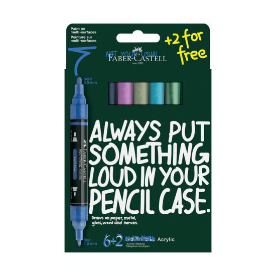 Akrila marķieru komplekts Faber-Castell Multimark Frost, 1-3mm, divpusēji, 8 krāsas