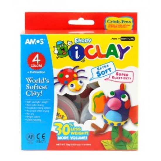 Plastilīns-modelēšanas masa Amos iClay 18g x 4krāsas