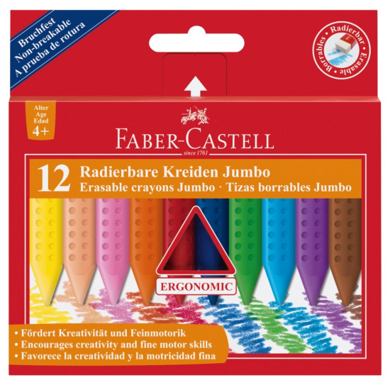 Vaska krītiņi Faber-Castell Jumbo Grip triangle, izdzēšami, 12gab/iep