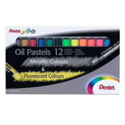 Eļļas krītiņi Pentel Oil Pastels Metallic+Fluo, 12 krāsas