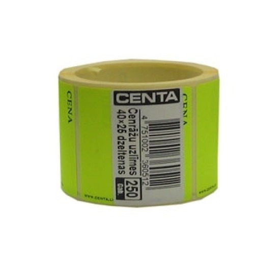 Cenrāžu uzlīmes ruļļos 40x25mm, 250 gab., dzeltenas