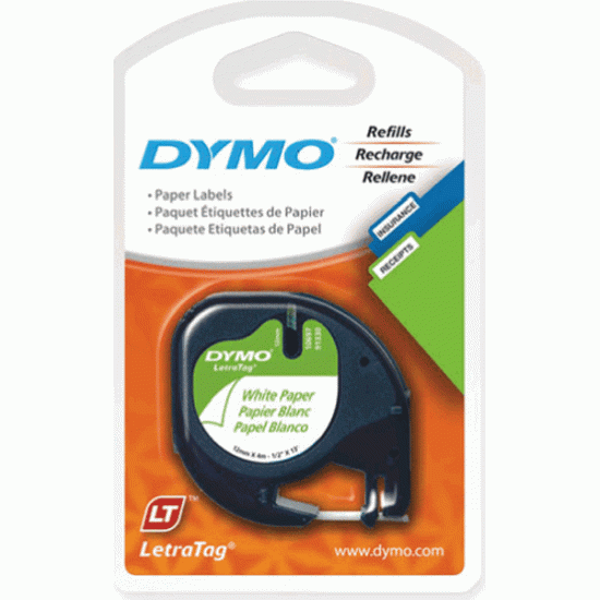 Лента для этикеток Dymo LetraTag, White, Ламинированная