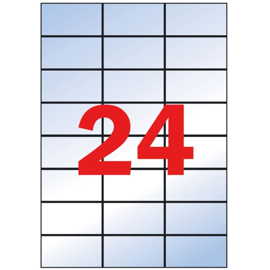Pašlīmējošas uzlīmes Apli 1224 A4, 24gab/loksnē, 70x37mm, 20 loksnes, ūdensizturīgas, matētas, caurspīdīgas