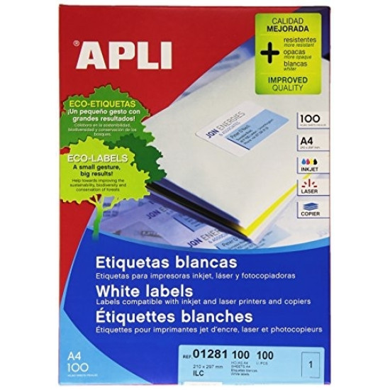 Этикетки Apli 1281, White, Постоянный клей