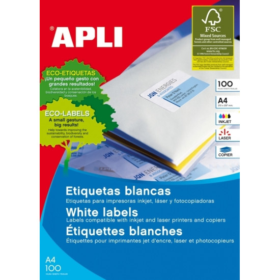 Pašlīmējošas uzlīmes Apli 2422 A4, 4gab/loksnē, 99.1x139mm, 100 loksnes, baltas