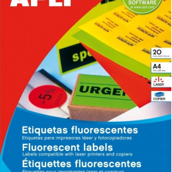 Pašlīmējošas uzlīmes Apli 2871 A4, 24gab/loksnē, 64x33.9mm, 20 loksnes, fluorescējošas, neona oranžas