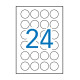 Marķēšanas uzlīmes Apli 13883, Ø40mm, apaļas, 24 gab/loksnē, 25 lapas, baltas