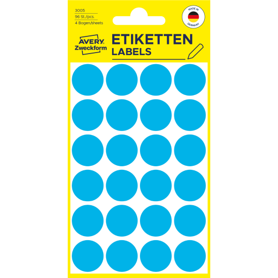 Marķēšanas uzlīmes Zweckform 3005, Ø18mm, apaļas, 96gab/iep., zilas