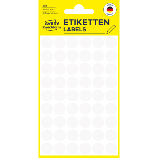 Marķēšanas  uzlīmes Awery Zweckform 3145, Ø12mm, apaļas, 270gab/iep., baltas