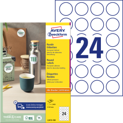 Marķēšanas  uzlīmes Awery Zweckform L3415-100 Ø40mm, 24 gab/loksnē, poliestera, 100 loksnes, baltas
