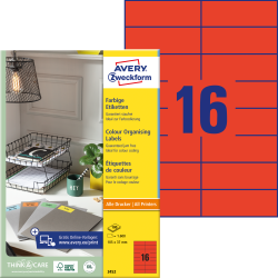 Pašlīmējošas uzlīmes Awery Zweckform 3452, 105x37mm, 16 gab/loksnē, 100 lapas, sarkanas