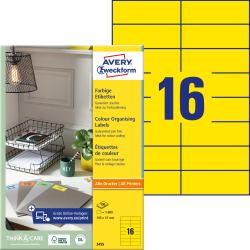 Pašlīmējošas uzlīmes Awery Zweckform 3455, 105x37mm, 16 gab/loksnē, 100 lapas, dzeltenas