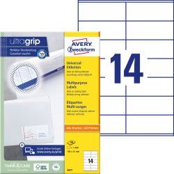 *Pašlīmējošas uzlīmes Awery Zweckform 3477 105x41mm, 14 gab/loksnē, 100 lapas, baltas
