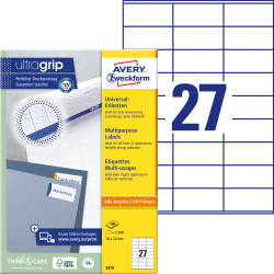Pašlīmējošas uzlīmes Awery Zweckform 3479, 70x32mm, 27 gab/loksnē, 100 lapas, baltas