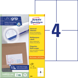 Pašlīmējošas uzlīmes Awery Zweckform 3483 105x148mm, 4 gab/loksnē, 100 lapas, baltas